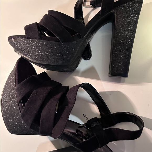 Vintage Y2K Nine West Black Sparkle Block Platform Heels ‼️Like New Worn Once - Picture 6 of 7